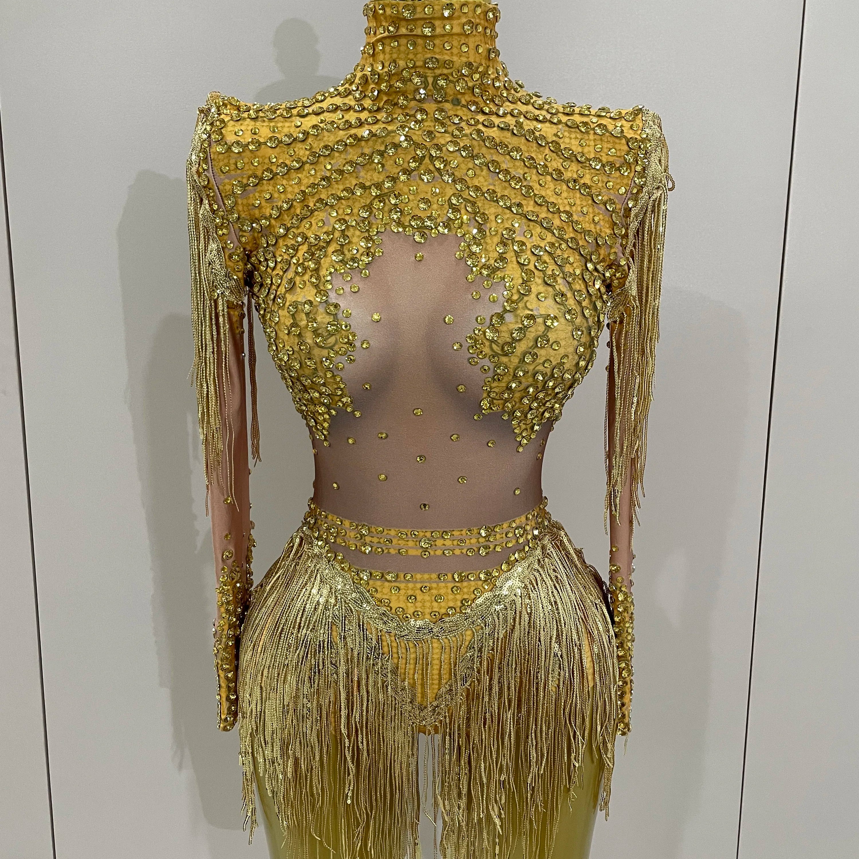 Sparkly Rhinestone Sequin Tassel Stretch Bodysuits 2025 New Arrival Women  Birthday Party Nightclub Dj Stage Performance Costume