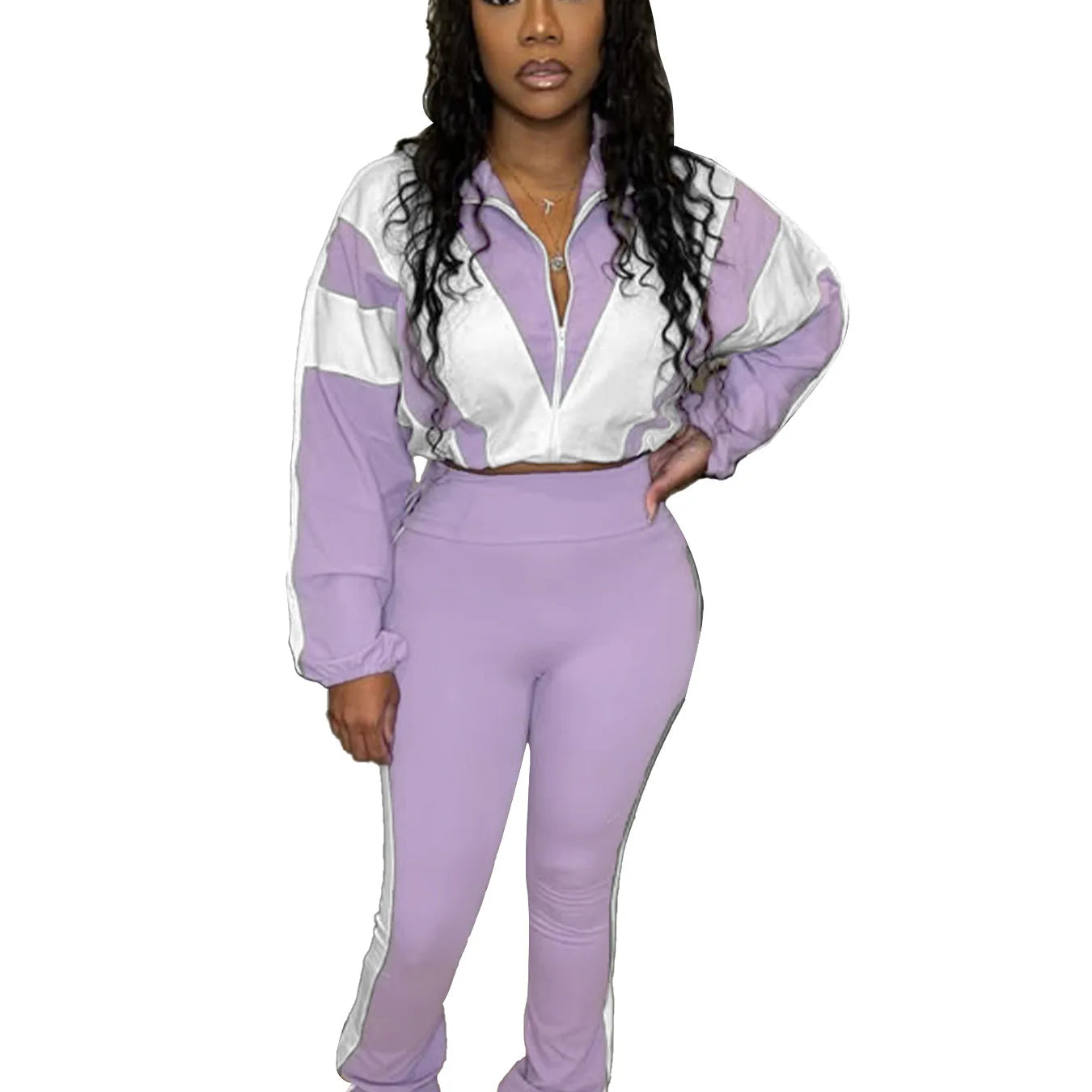 CM.YAYA Active Patchwork Women's Set Zipper Sweatshirt Jacket and Long Pants Suit 2025 Sporty Two 2 Piece Sets Outfit Tracksuit