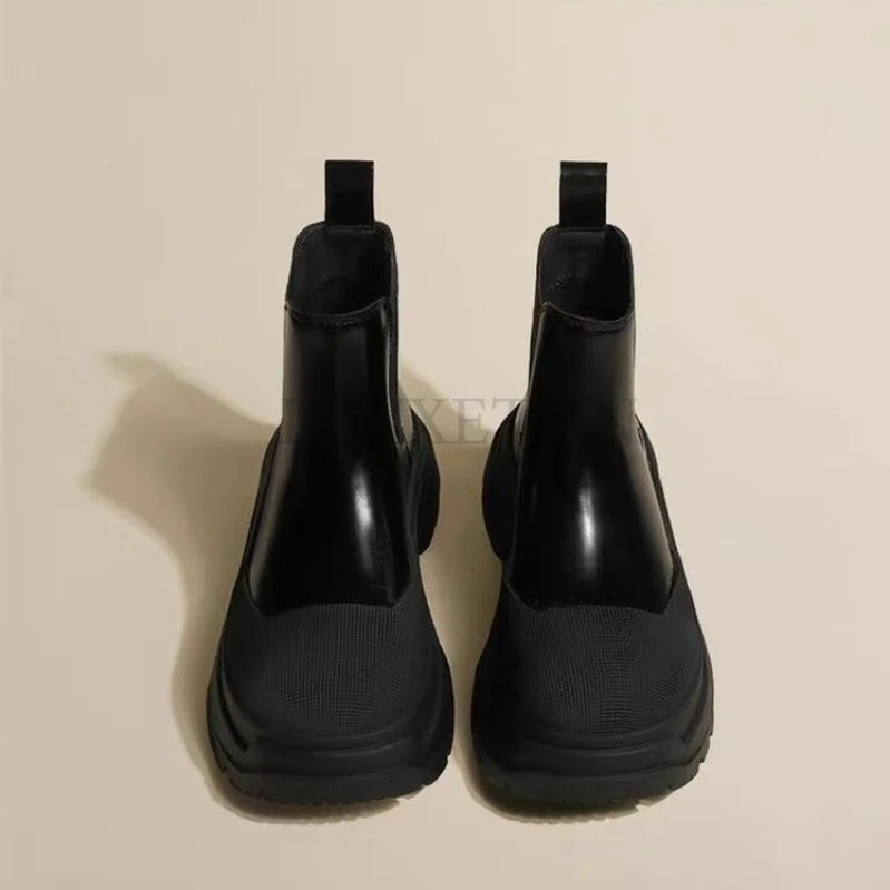 Women Ankle Mid Heels Chelsea Boots Gladiator Motorcycle Boots New Trend Winter Fashion Goth Shoes Walking Zapatos Mujer