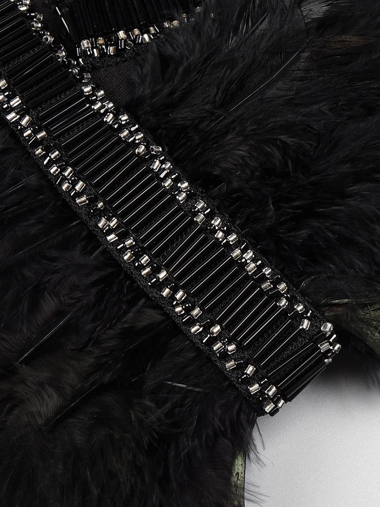 VC Women'S Luxury Party Dress Black Feather Design Strapless Prom Short Formal Occasions Dance Dress Summer New