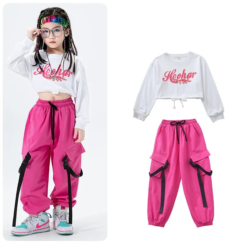 Girls Jazz Dance Performance Dress Girls Hip-hop Suit Cool Belly Button Exposed Clothing Children's Hip-hop Fashion Clothes 830-823 suit