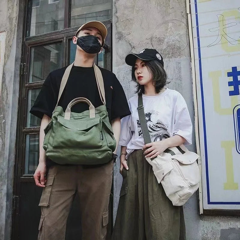 Unisex Bag Big Capacity Crossbody Shoulder Bags Women Handbags Black/White/Green/Yellow Solid Color Canvas School Bag Large Tote