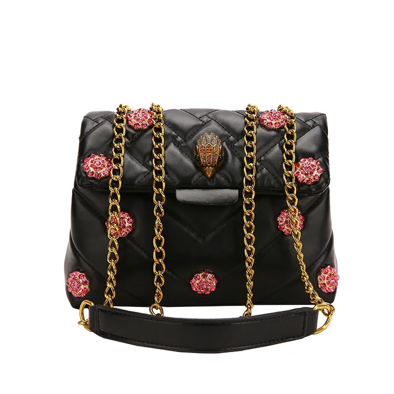 Summer Eagle Head Chain Crossbody Vesker for Women UK Brand Designer Fashion Trend Handbag Pu Shoulder Bag Diamond Flower Bag