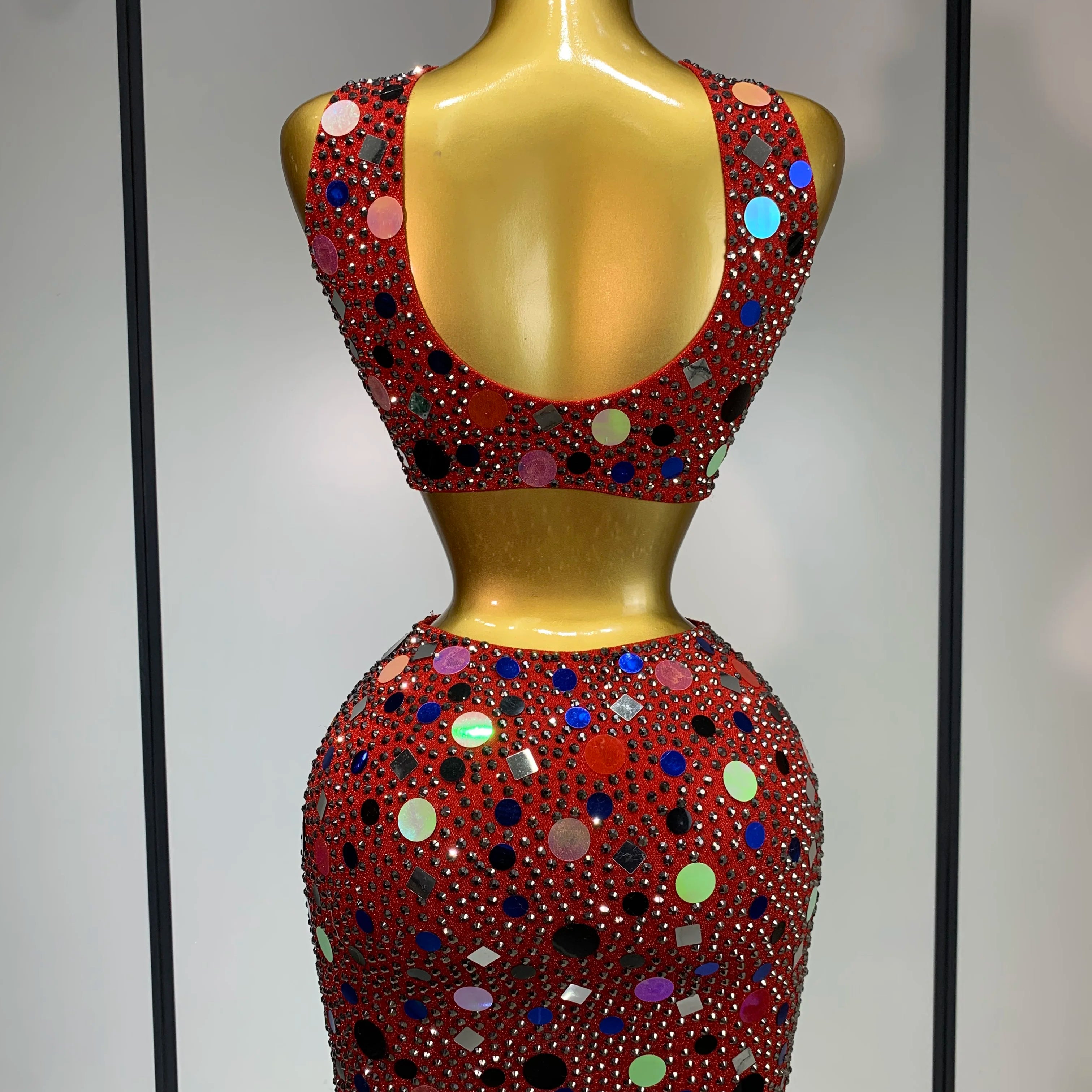 High Quality Luxury Rhinestone Sequin Sexy Two Piece Set 2025 New Fashion Nightclub Sparkly Perform Stage Costume Birthday Dress