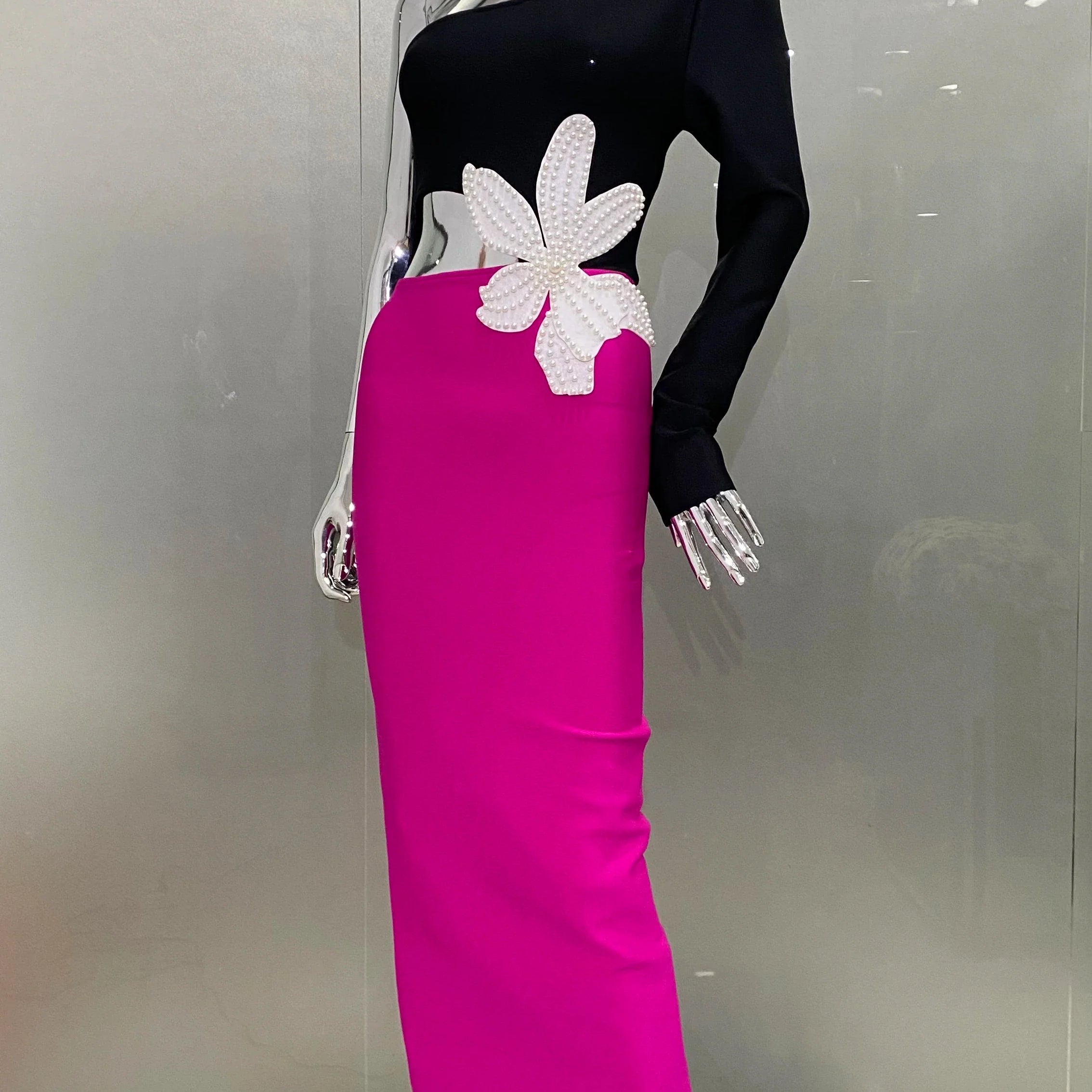 2 Colors Women Sexy One SHoulder Beading Florals Bodycon Bandgae Long Dress Celebrate Fashion Evening Party Birthday Dress