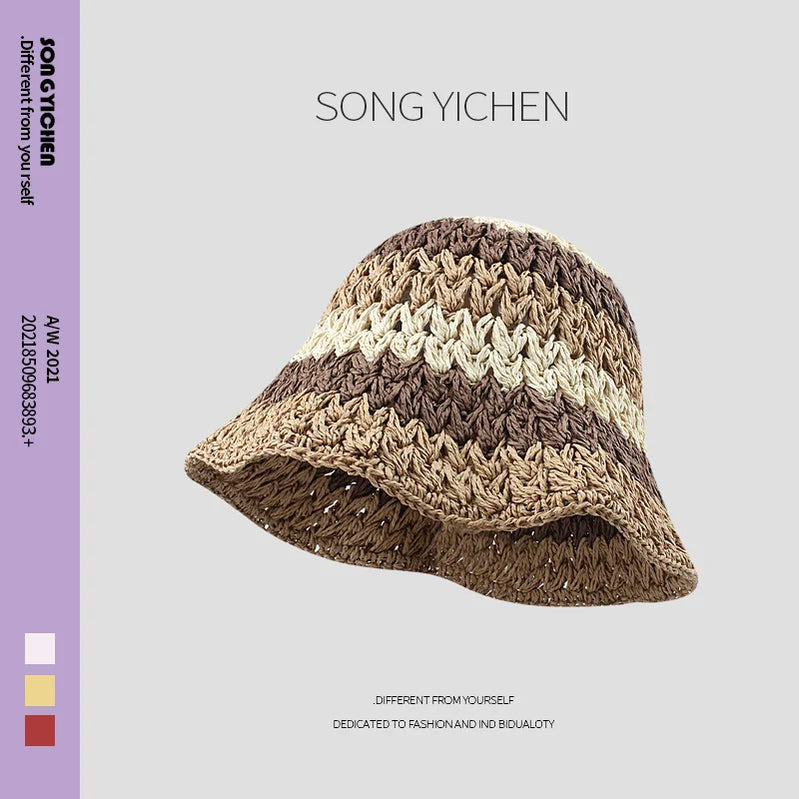 Colorful Hand Crochet Tassel Maxi Skirts Women Fashion Sexy Side High Split Knitted Long Beach Cover Ups Casual Petticoats coffee Fisherman hat