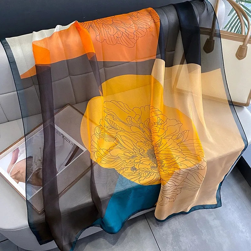 Silk Scarf Foulard Female Headbanda Luxury Hijab Women Soft Warm Pashmina Beach Scarves Echarpe Shawl Large Wrap Echarpe Bandana see chart 35