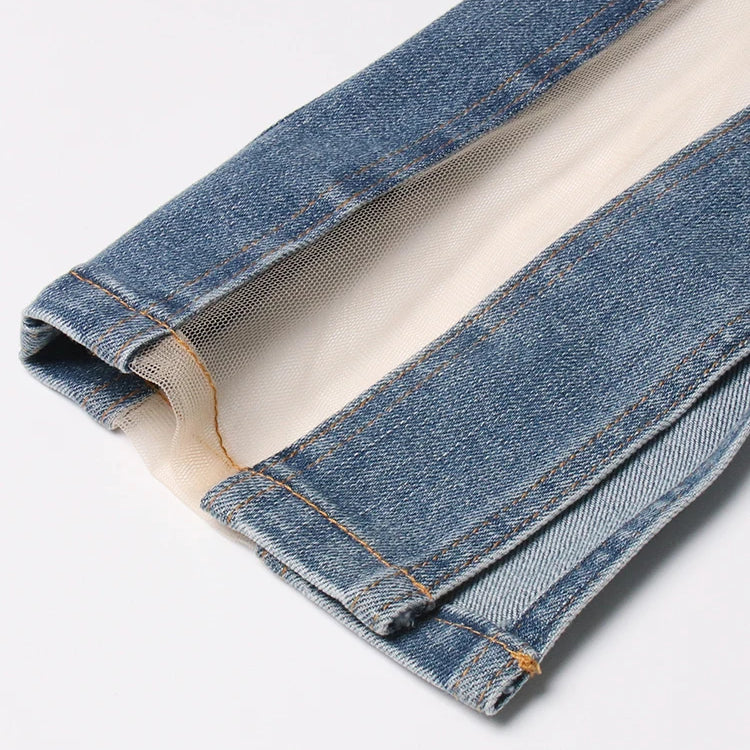 Streetwear Loose Jeans For Women High Waist Cut Out Irregular Solid Denim Trousers Female Summer Clothing Style