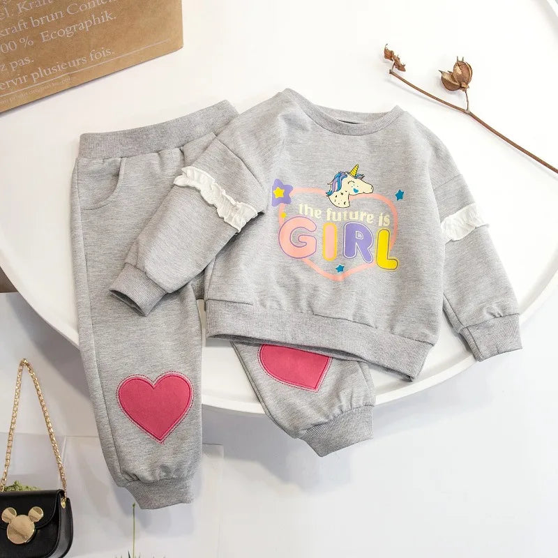 Kids Girls Clothes Sets Autumn Spring Cartoon Rabbits Girl Pullover Tops+Pants 2Pcs Fashion Children Sweatshirt Tracksuit 1-6Yrs