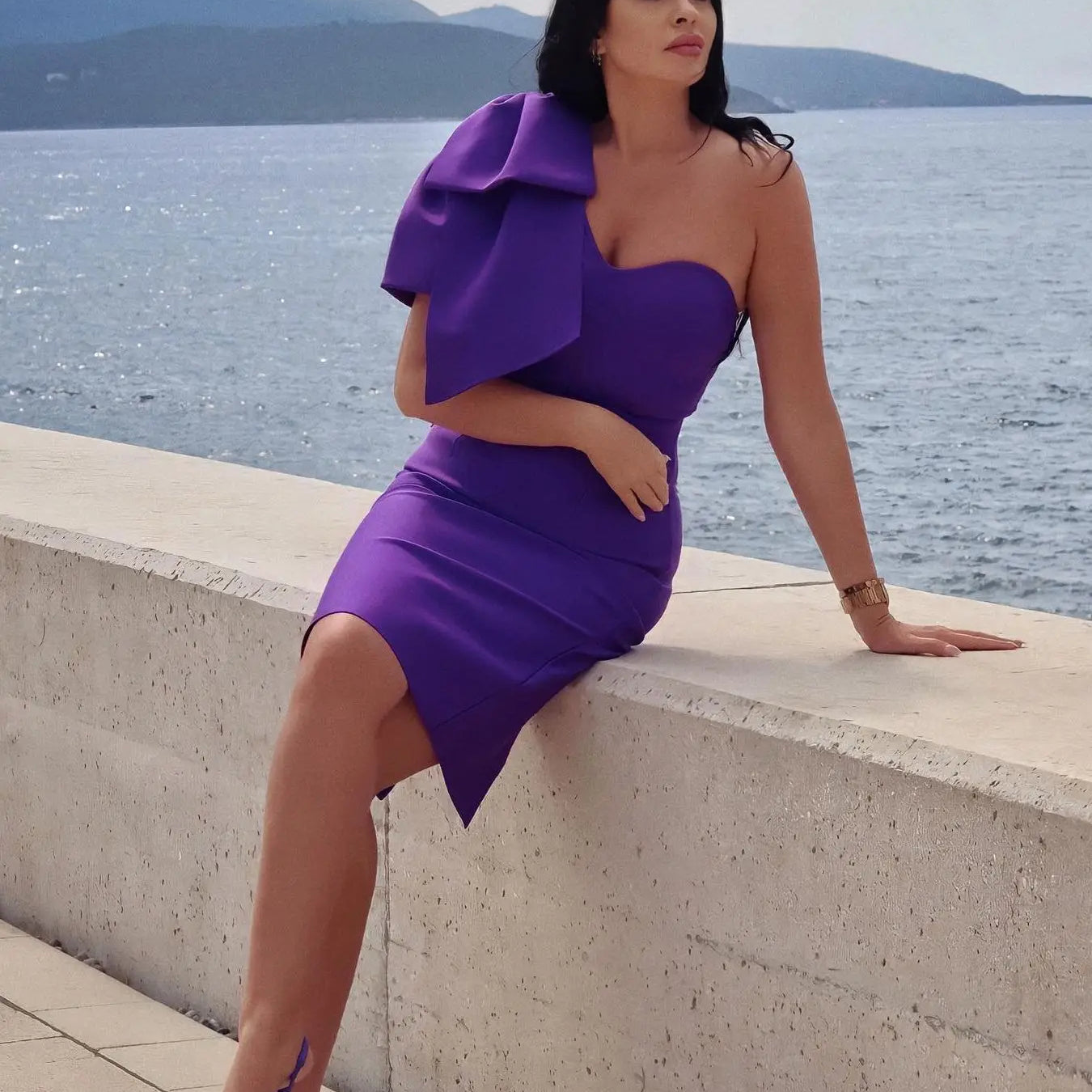 Evening Bandage Dress Purple Elegant Party Dresses for Women Ruffle Sexy One Shoulder Birthday Club Outfit Summer New