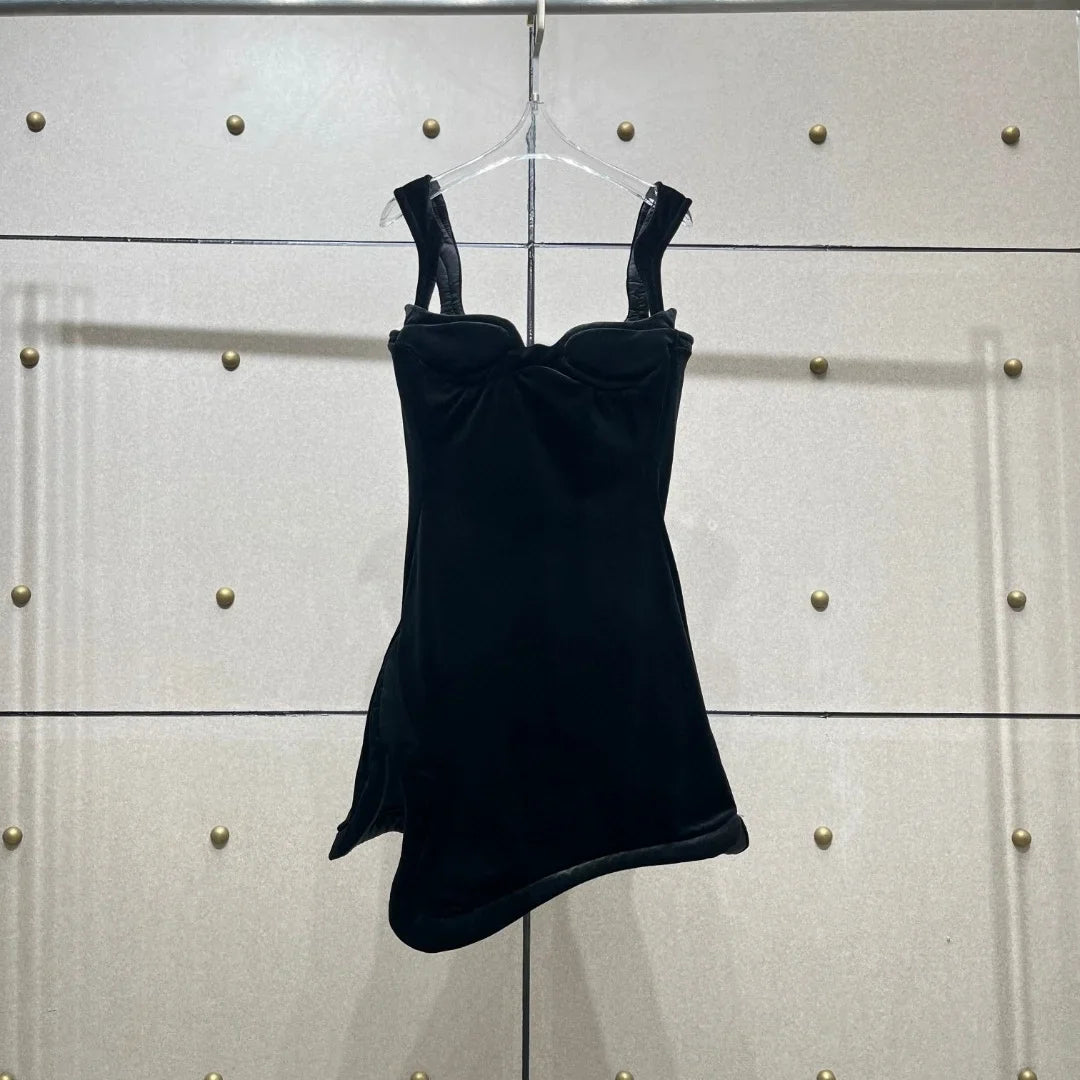 Sexy Chest Wrapping Black Dress Summer European Irregular Split Open Leg Sling Dress Women Strapless Party Mini Dress G019 Black