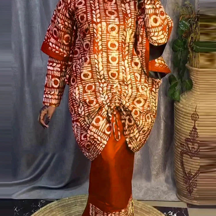 Plus Size 5XL VONDA Women Sets 2024 Bohemian Printed Outfits Elegant Long Sleeve Top+Half Skirt Two-Piece Sets Casual Loose Suit