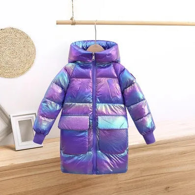 Children's down and Wadded Jacket Mid-Length Colorful Children's Winter Clothing Thickened Cotton-Padded Jacket PURPLE