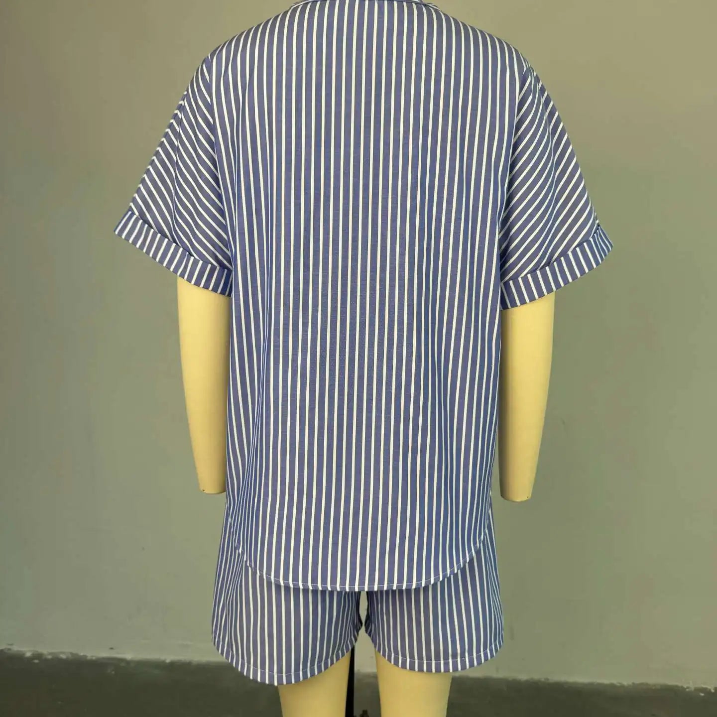 CM.YAYA Fashion Striped Women's Set  Half Sleeve Turn-down T-shirt and Shorts 2025 Summer Chic Two 2 Piece Sets Outfit Tracksuit