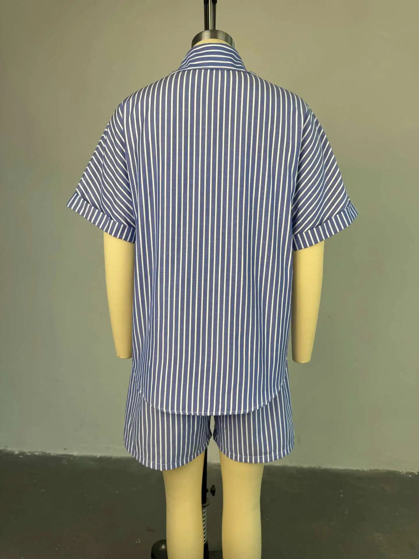 CM.YAYA Fashion Striped Women's Set  Half Sleeve Turn-down T-shirt and Shorts 2025 Summer Chic Two 2 Piece Sets Outfit Tracksuit