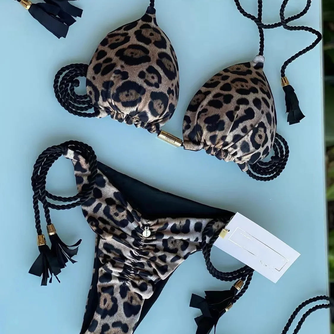 Women's Rope Swimwear Strap Split Bikini Printed Triangle Swimsuit 8250