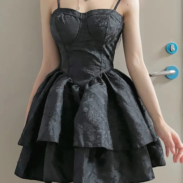 HOUZHOU Black Sexy Lolita Dress Women Gothic Vintage Mini Dresses Harajuku Long Sleeve Fairy Two-piece Dresses Party Dress Sets