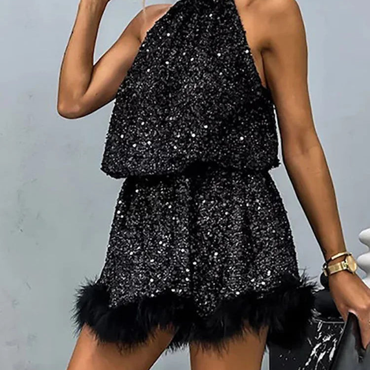 Sexy Party Club Tassel Patchwork Lady Dress Halter Sleeveless Slim Women Summer Dress Chic Off Shoulder Casual Lacing Up Dress
