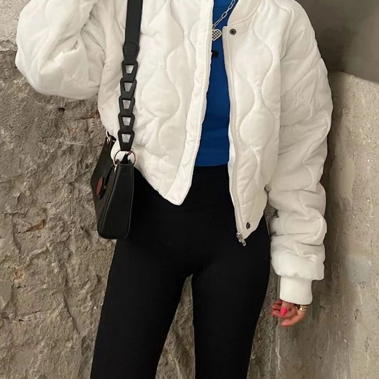 White Women Light Parkas Designed Winter Korean Slim Puffer Coat Casual O Neck Thick Cotton Padded Female Short Jacket
