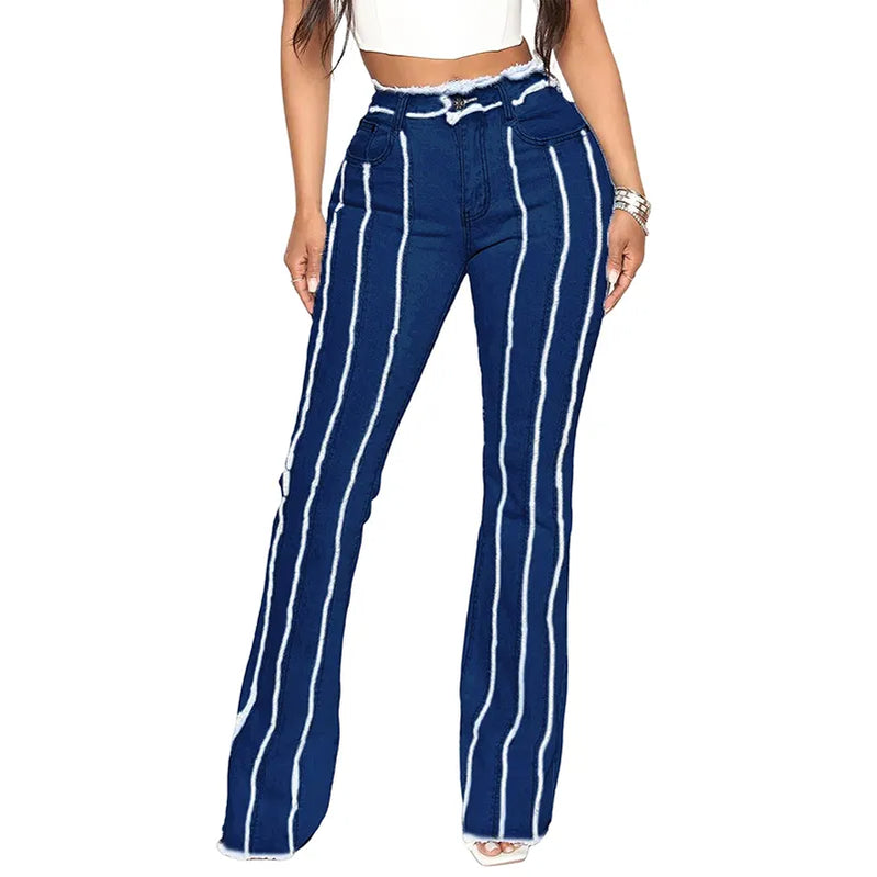 Stretch Jeans Women's Vintage Fashion High Waist Flare Jeans Women Slim Spliced Bell Bottom Streetwear Wash Denim Trousers