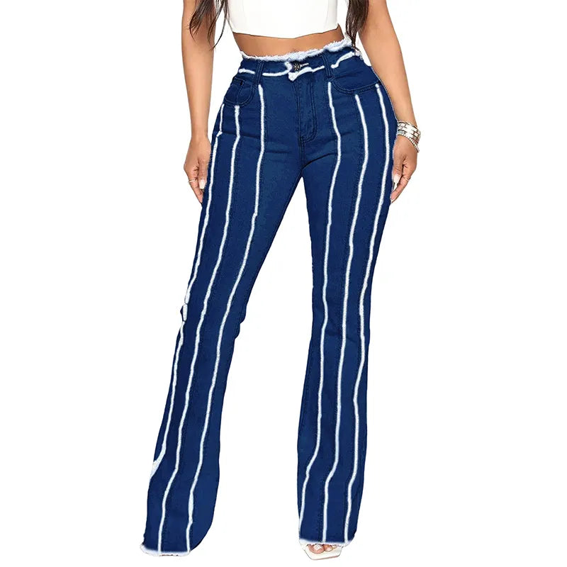 Stretch Jeans Women's Vintage Fashion High Waist Flare Jeans Women Slim Spliced Bell Bottom Streetwear Wash Denim Trousers