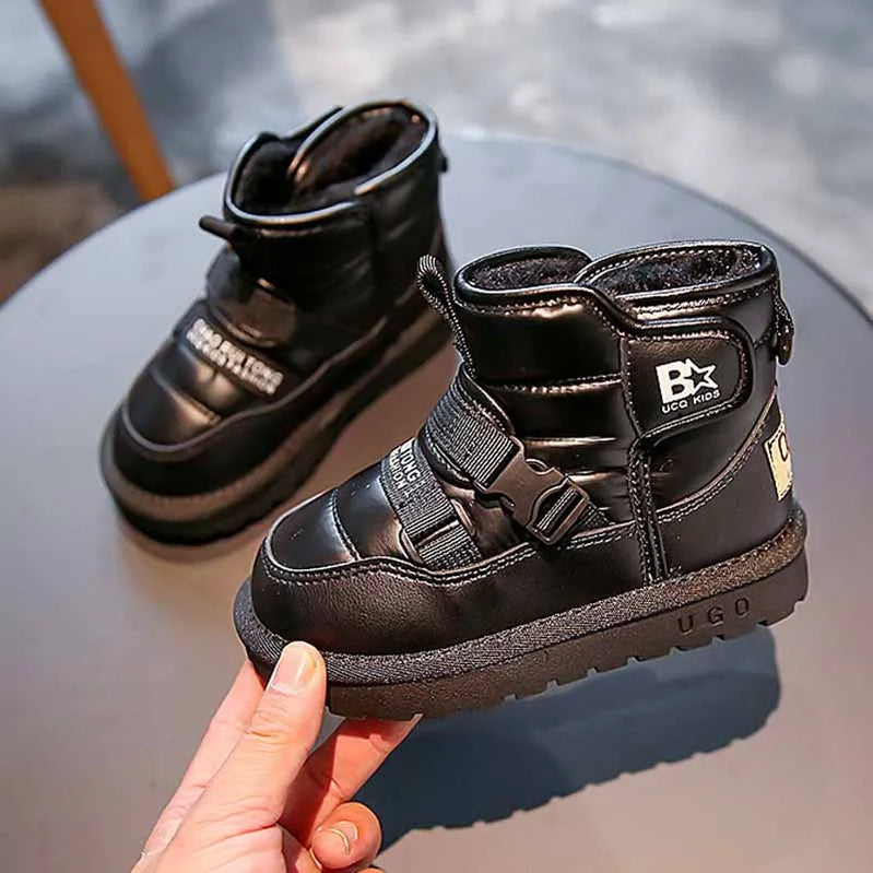 Children Snow Boots Winter Plus Cashmere Thicken Warm Boys Boots Girls Waterproof Outdoor Boots Kids Non-slip Hook Shoes Casual black
