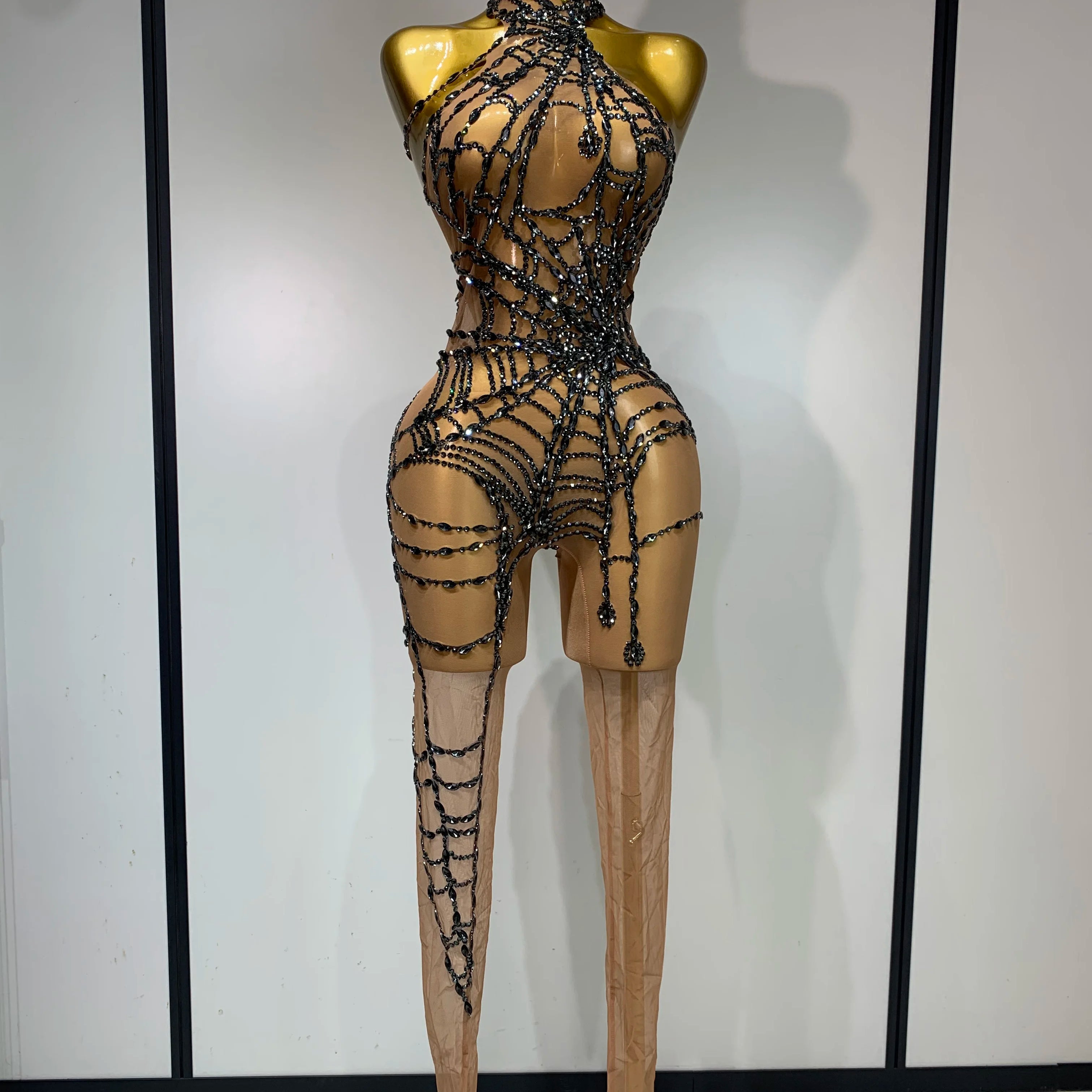 STOCK Sparkly Diamond Women Sexy Mesh Jumpsuit Nightclub Bar Party Show Gogo Dancer Clothing Drag Queen Outfit Stage Costume