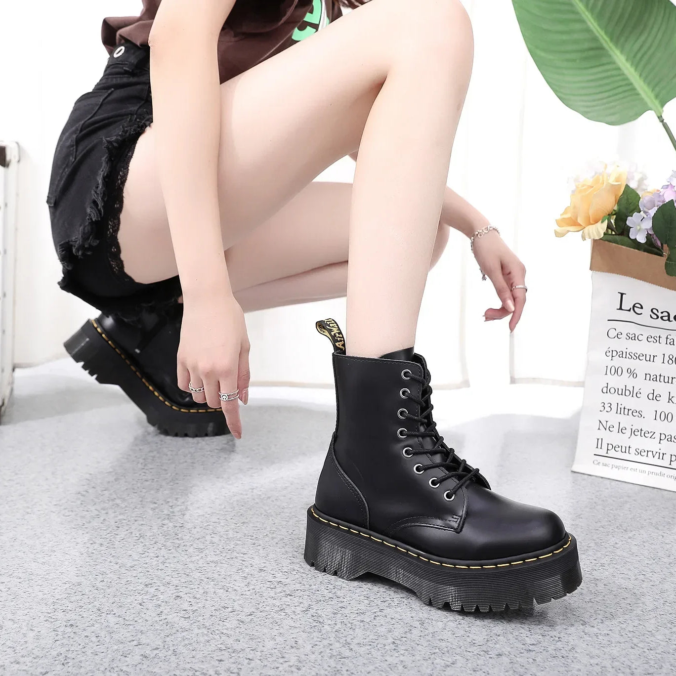 Original Women Platform Boots Leather Men Thick Sole Ankle Sexy Female Punk Motorcycle Shoes Combat Booties Plus Size