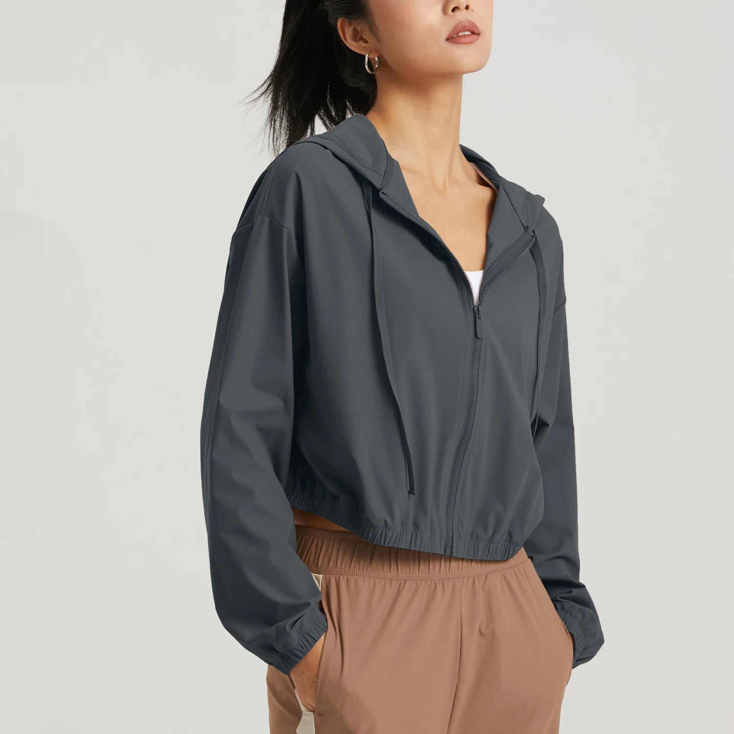Summer Style Sun-proof Sports Jacket Long Sleeve With Hat Causal Wear Skin Friendly Breathe Freely Women Tops Graphite