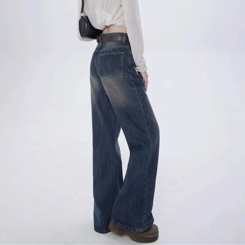 Autumn Winter New Women's High-waisted Jeans American Retro Wide Leg Denim Pants Ladies Fashion Versatile Y2k Baggy Jeans Woman