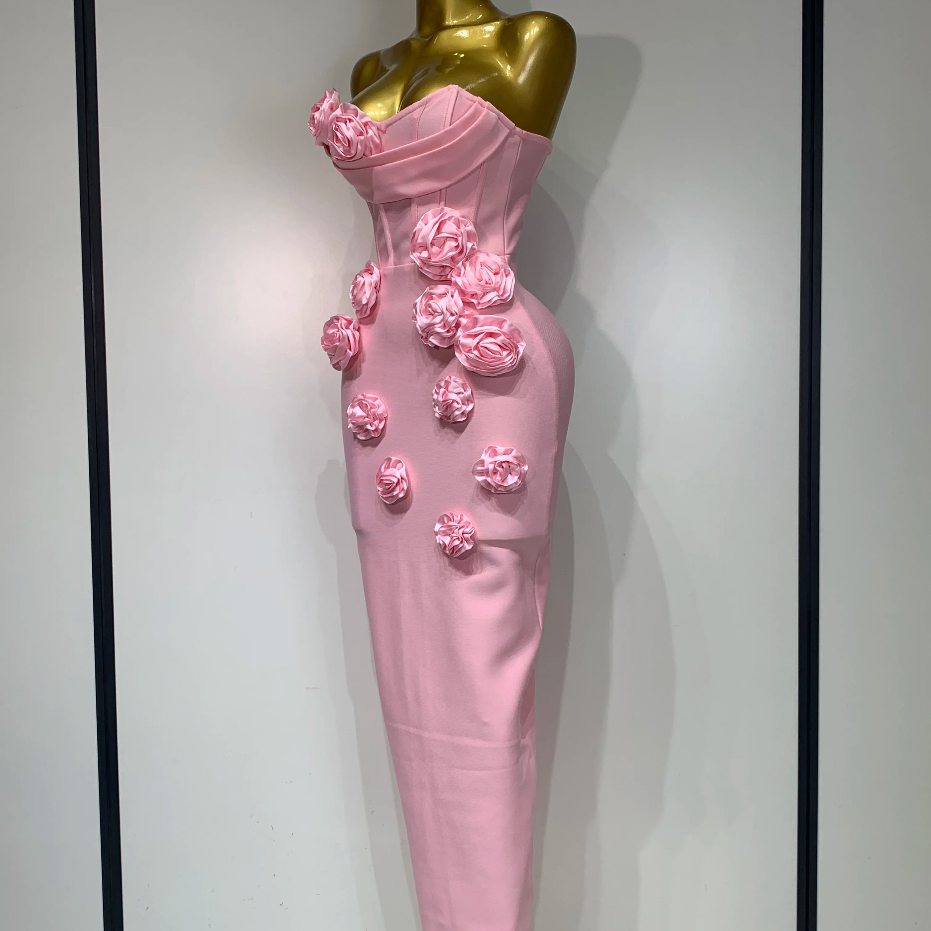 Women Celebrity Sexy Strapless Backless Flower Maxi Long Bodycon Bandage Dress 2025 Elegant Birthday Evening Club Party Dresses