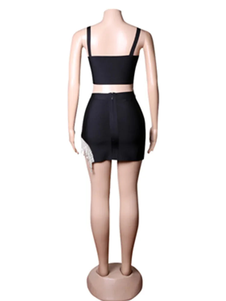 New Summer Women Sexy 2 Pieces Bodycon Mini Dress Diamond Chain Sexy Bar Dancer Club Night Dress Hot Sale