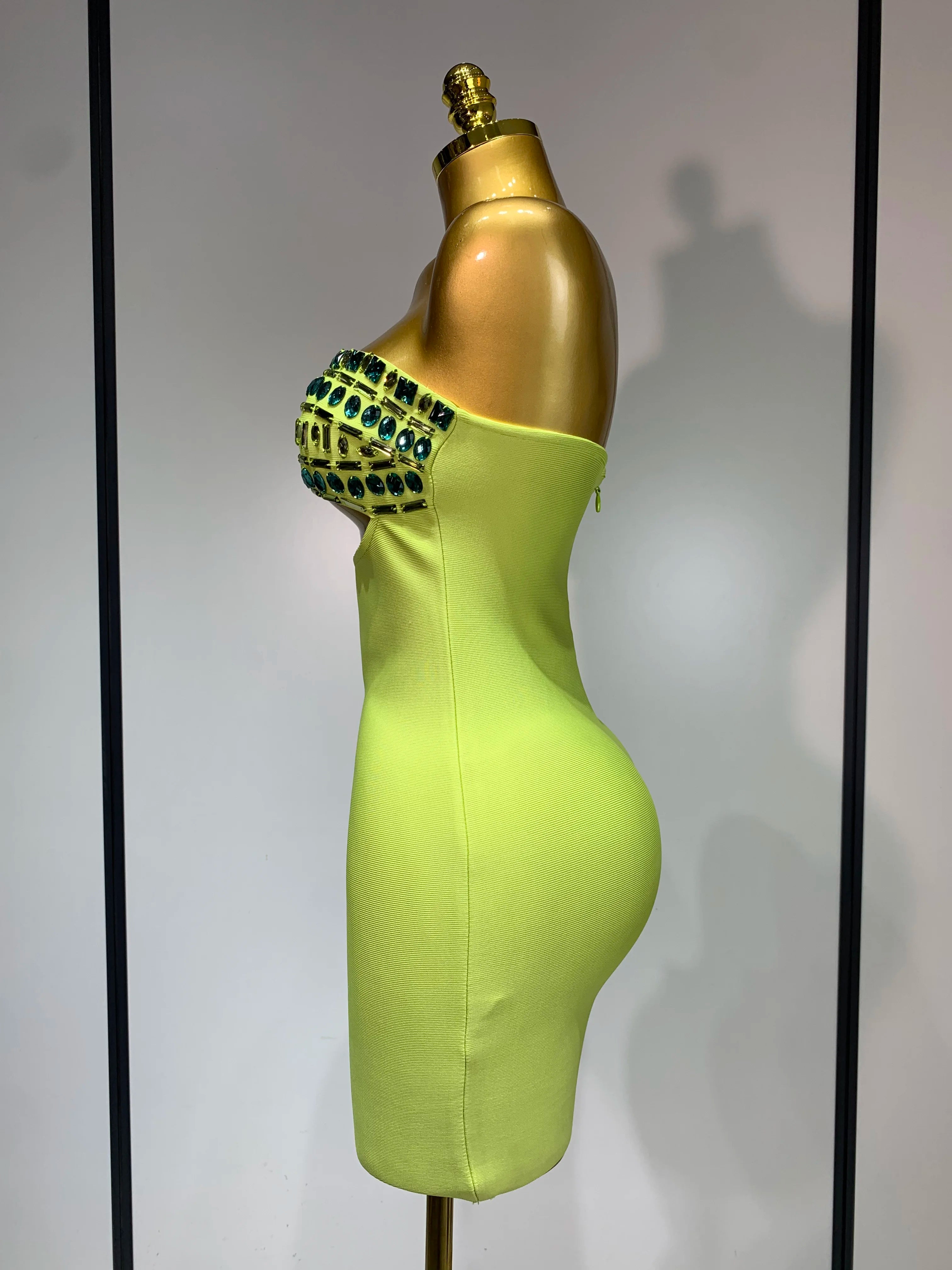 Women Celebrity Luxury Sexy Strapless Sparkly Diamond Cut Out Bodycon Bandage Dress Elegant Evening Club Party Birthday Outfit