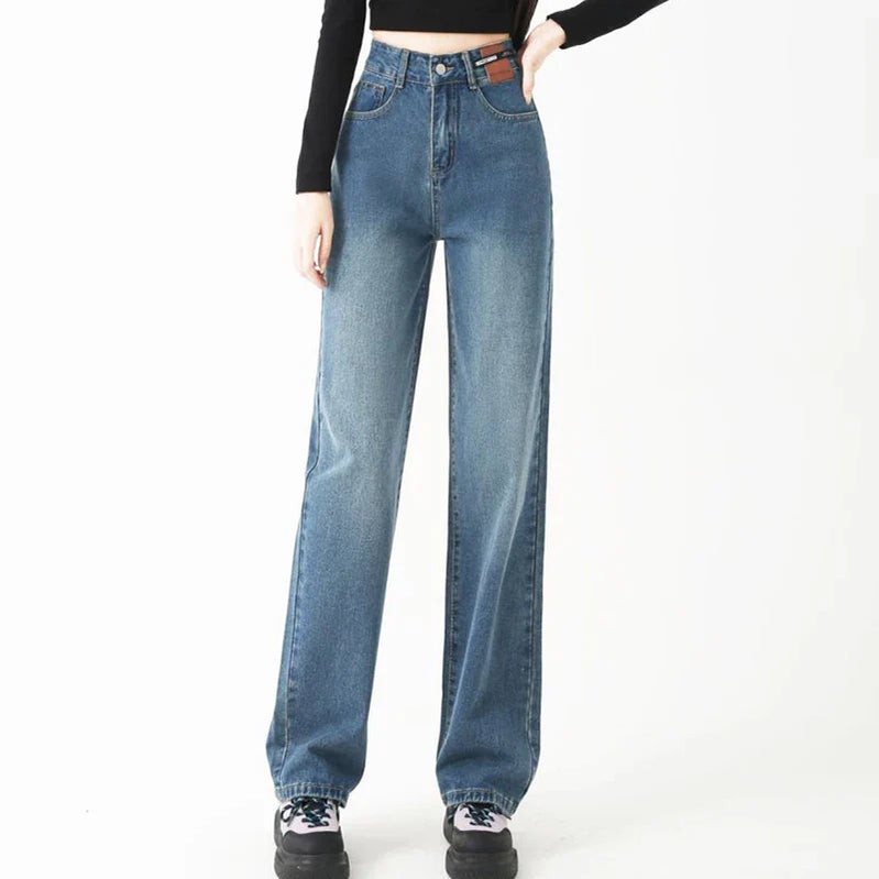 Plus Size XS-XL Wide Leg Women's Jeans High Waist Straight Loose Long Pants Female Blue Color Denim Pants Rework Spring Summer Blue Lengthen