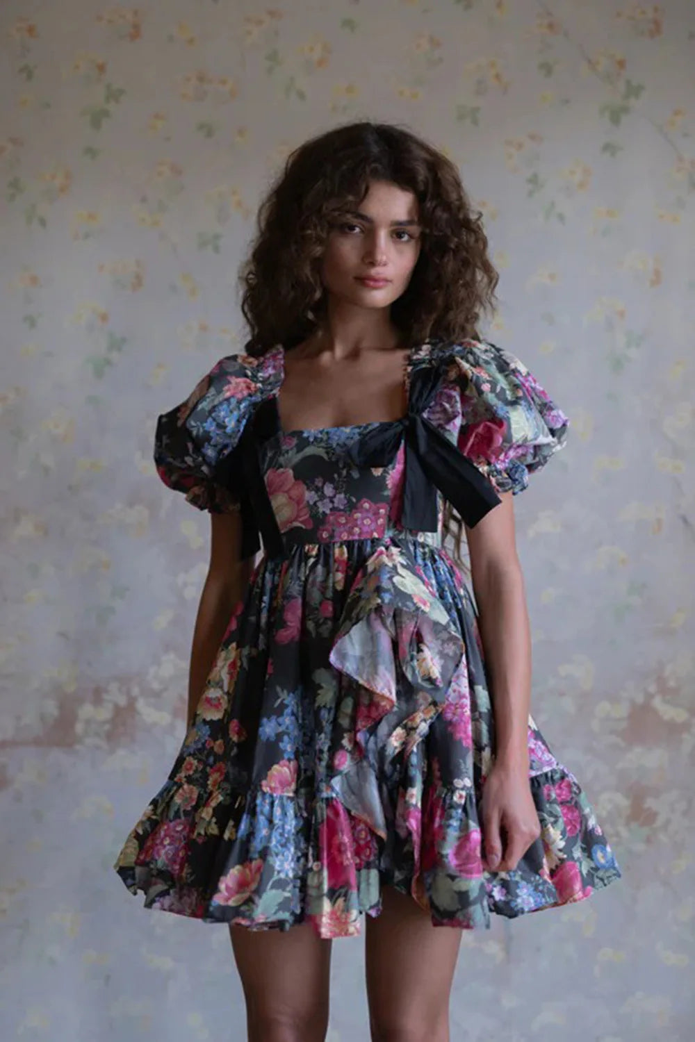 Women Short Sleeve Square Collar Ball Gown Mini Dress Print Color Celebrate Girls's Vacation Celebrate Birthday Outfit