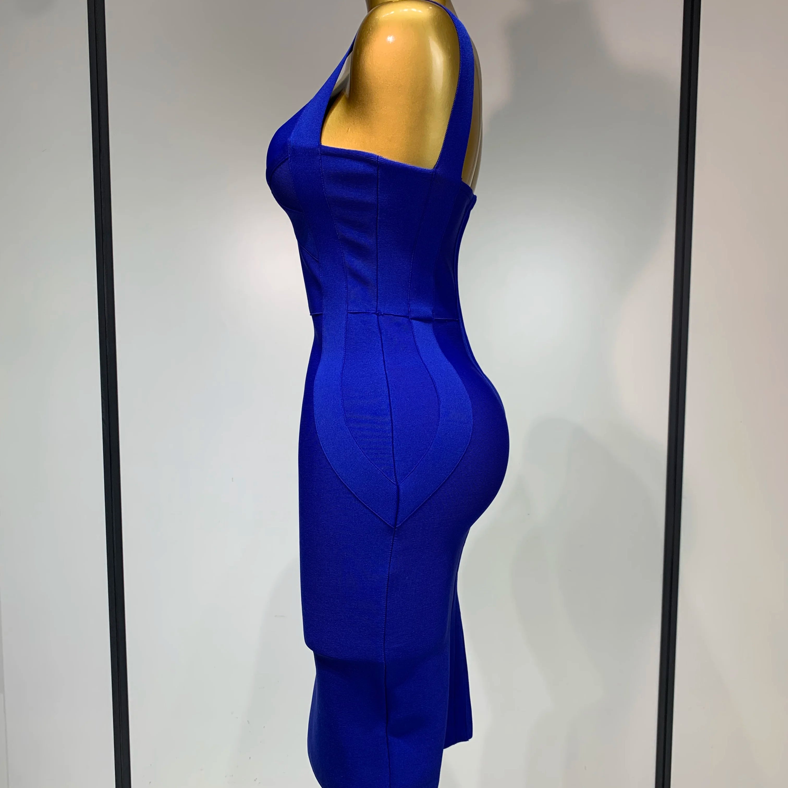 Women Sexy High Quality Celebrity Elegant Blue Bodycon Stretch Bandage Dress Nightclub Party Dress Luxury Birthday Vestidos