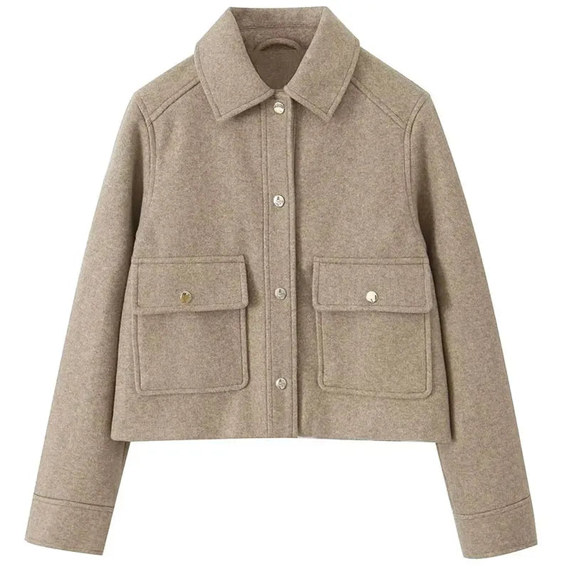 Women Fashion Woolen Coats Winter Trend Cotton White And Khaki Lapel Jackets Woman Warm Streetwear Mujer Casaco Y2k Khaki