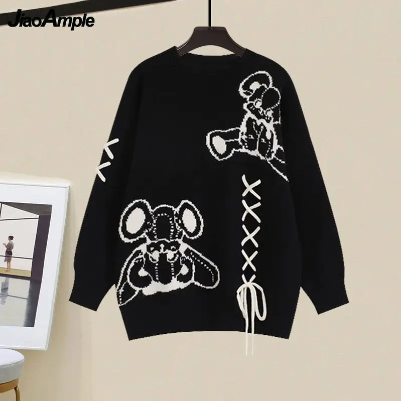 Autumn/Winter New in Matching Set Women's Loose O-Neck Knit Sweater Wide Leg Pants Two Piece Korean Elegant Tracksuit Suit