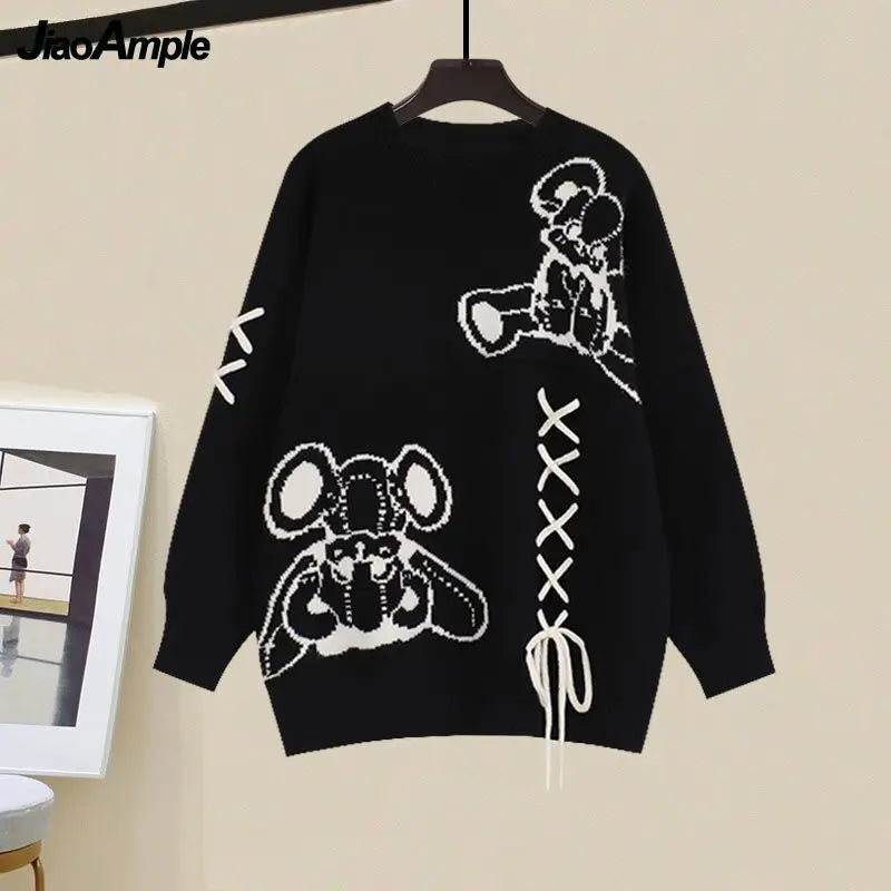 Autumn/Winter New in Matching Set Women's Loose O-Neck Knit Sweater Wide Leg Pants Two Piece Korean Elegant Tracksuit Suit