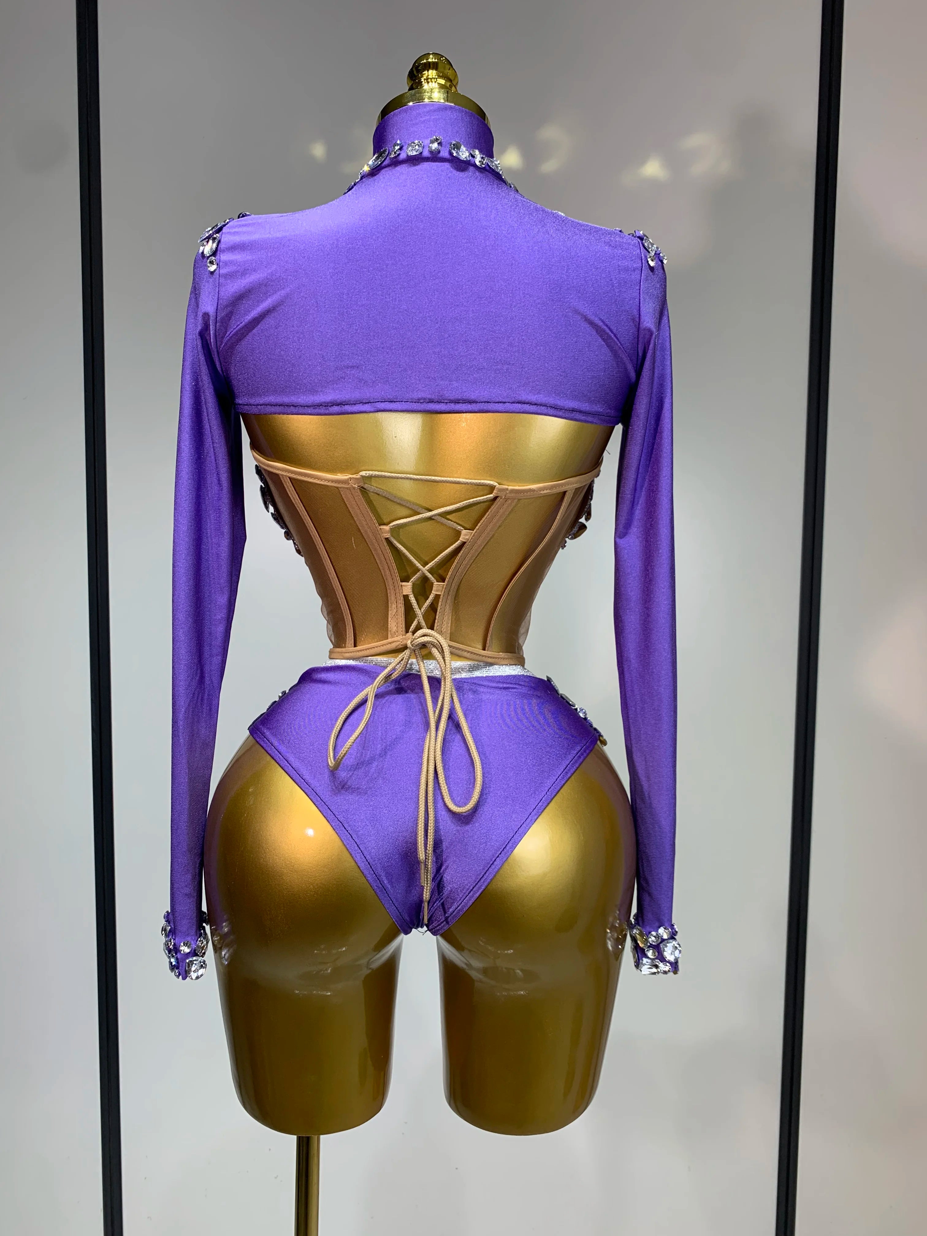 Sparkly Diamonds Three Pieces Set Stage Performance Women Designer Nightclub Birthday Party Singer Stage Activity Outfit