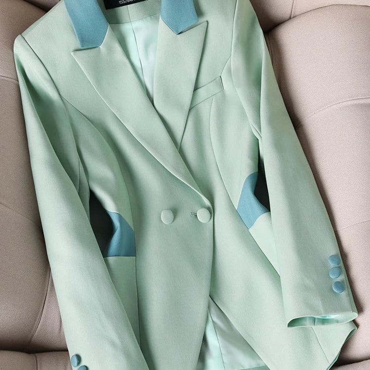 Spring Autumn Green White Women Slim Blazer Long Sleeve Single Breasted Office Ladies Business Work Wear Formal Jacket Coat Green Blazer