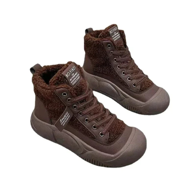 Women's Winter Ankle Boots New Casual Sports Warmed Skateboard Shoes Woman Platform Plus Plush Snow Boot Footwear Botas De Mujer YB28 brown