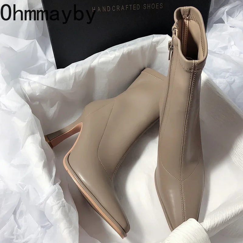 Thin High Heel Women's Ankle Boots Fashion Pointed Toe Short Botas Ladies Elegant Shoes Winter Short Plush Women's Pumps