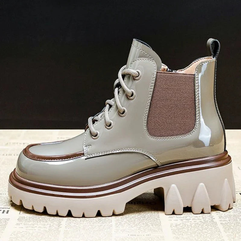 Punk Style Combat Platform Female Ankle Boots Chunky Elastic with Laces Lace-up Booties Footwear Short Shoes for Women New