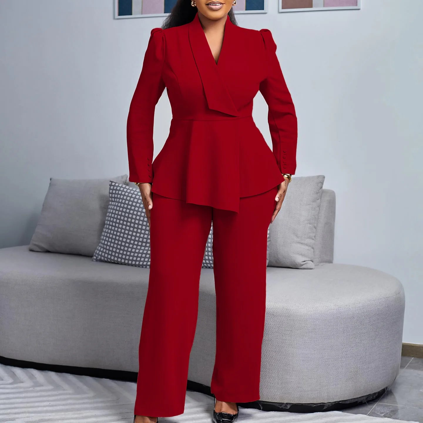 2 Piece Women Sets 2025 New Arrival Plus Size Spring Autumn Matching Sets Red Two Pieces Sets Top Pants Suits Outfits Clothing