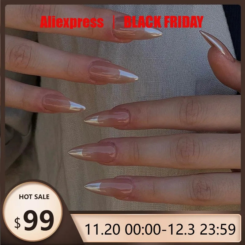 24Pcs Almond-Shaped Press-On Nails Simple&Elegant Reusable Minimalist Fake Nails with French Tips for Women&Girls Daily Wear