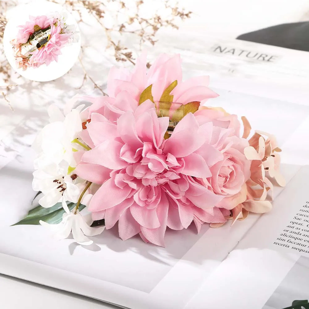 Haimeikang Large Size Flower Hair Clip Claws Hair Crab For Thick Hair Barrettes Hairpins Women Summer Fashion Hair Accessories D-15cm