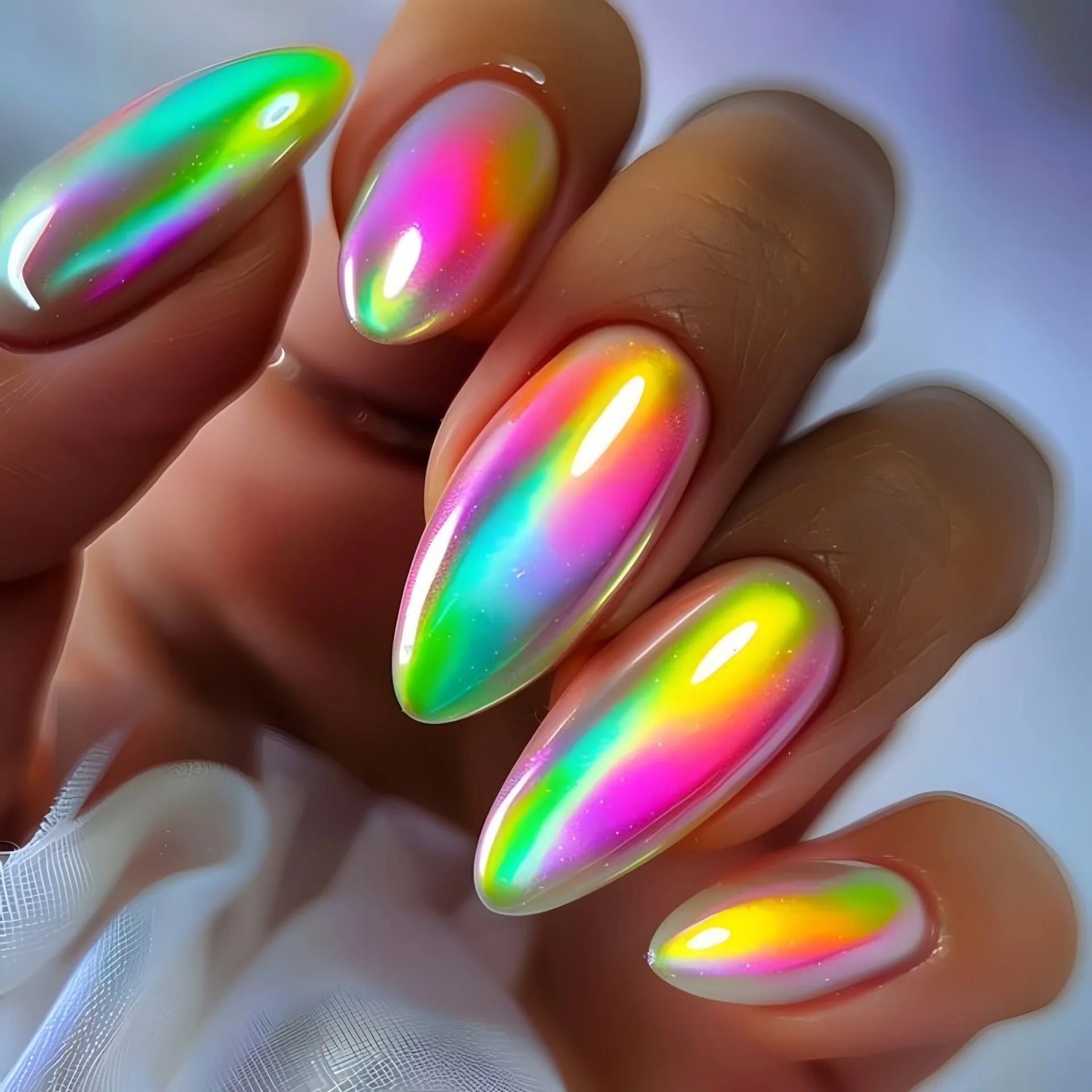 24pcs/set Medium long fake nails for women girls Y2K gradient purple blue yellow green square almond tips press on false nails