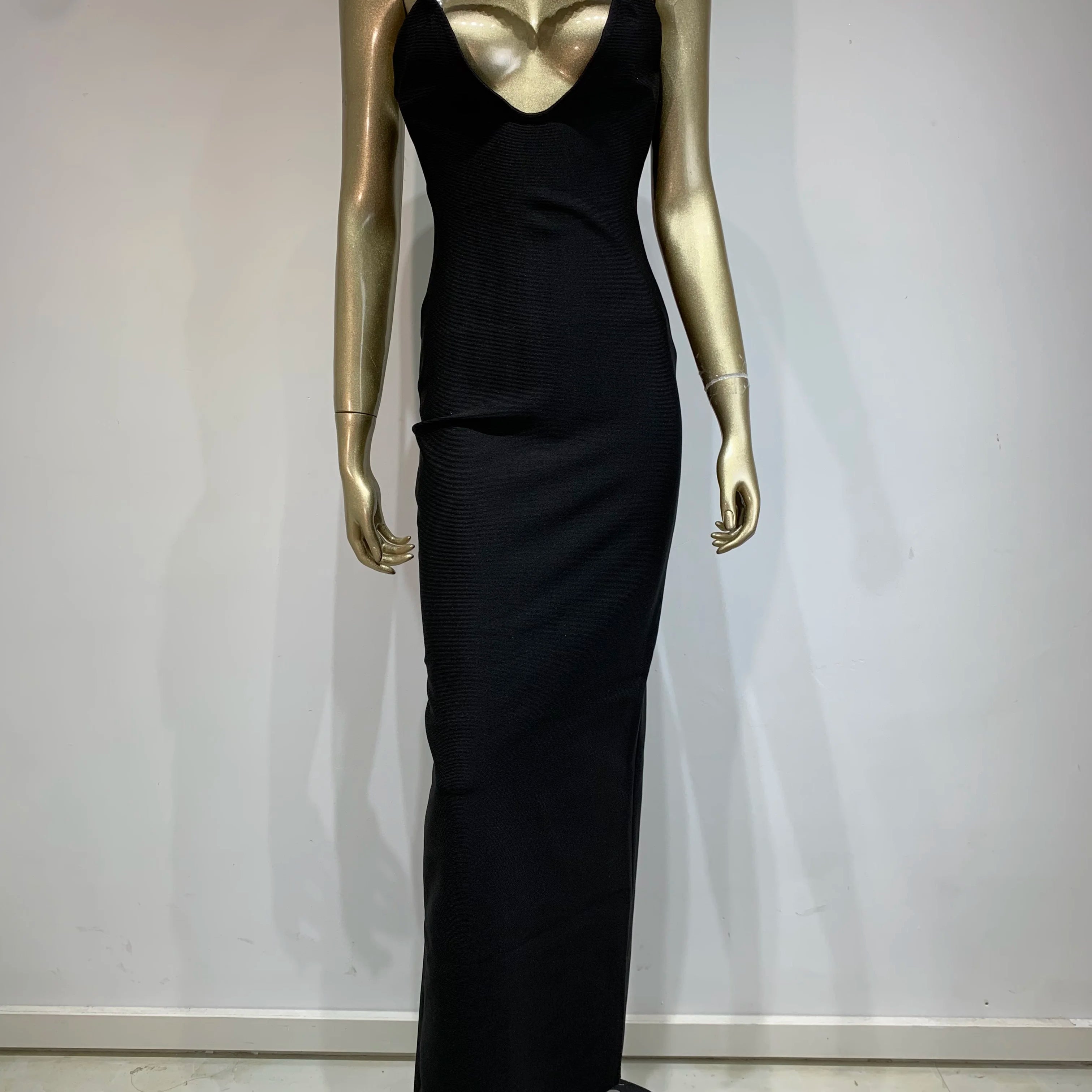 Women Celebrity Sexy Strapless Backless Pearl Black Maxi Long Bodycon Bandage Dress 2025 Elegant Evening Club Party Outfit
