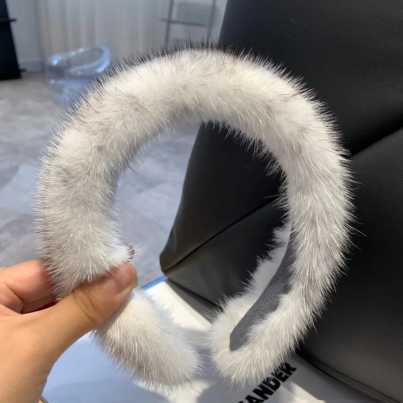 Hot Sale Women Luxury winter 100% Real Mink Fur Headbands High Quality Real Fur Hair Band Lady Fashion Hair Hoop Furry Gift cross mink white
